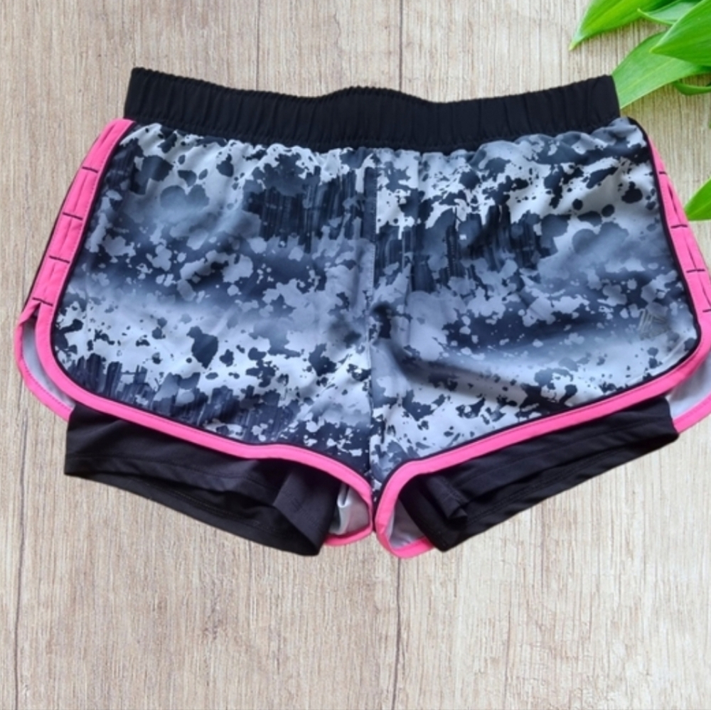 RBX Women's Black and Pink Athletic Lined Activewear Speckled Shorts